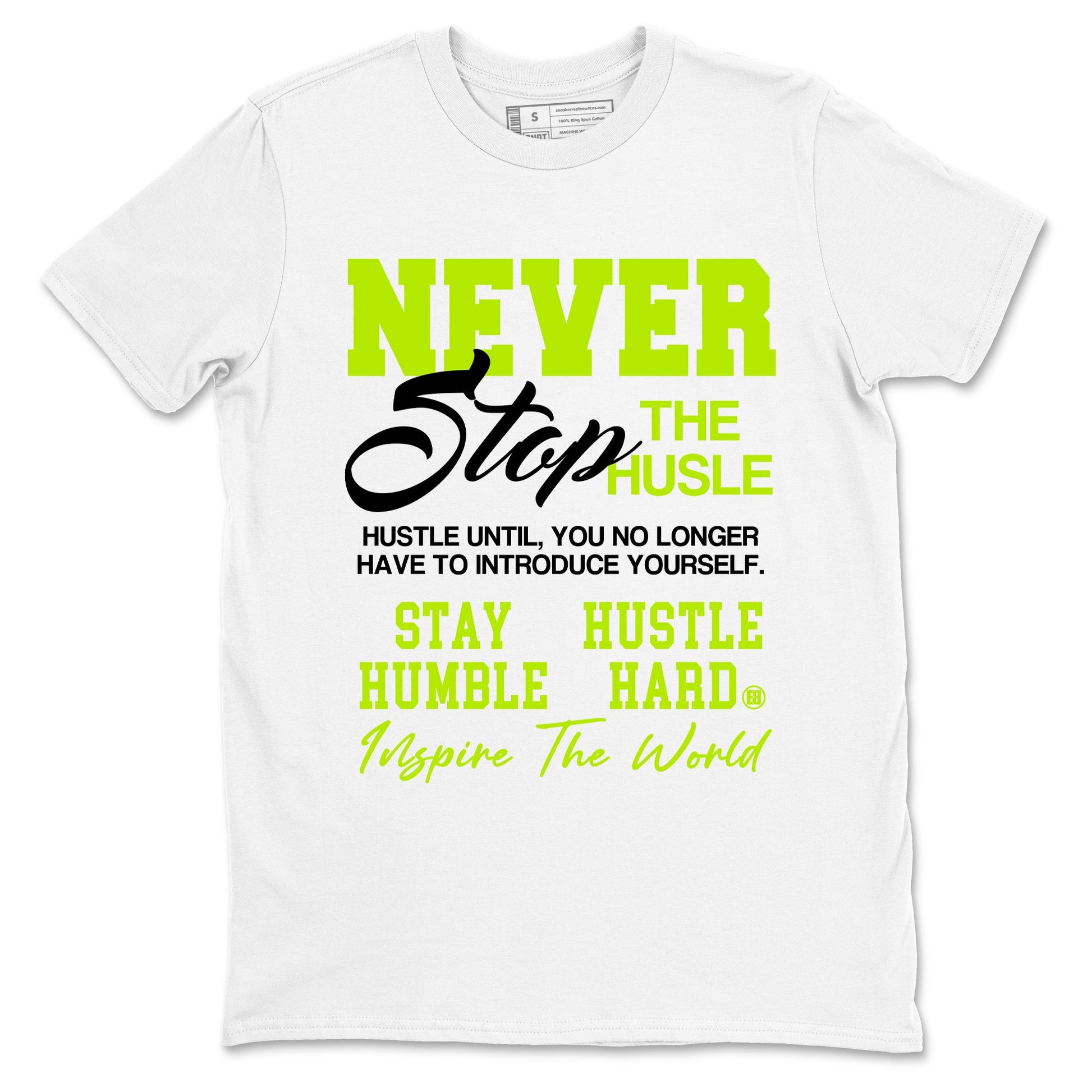 Foams One Black Volt shirts to match jordans Never Stop The Hustle sneaker match tees Air Foamposite One Black and Volt match shoes to clothes SNRT Sneaker Tees unisex cotton White 2 shirts