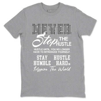 Never Stop The Hustle sneaker match t-shirt styled to complete your fit with the Air Foamposite One Triple White sneakers, graphic shirts in Heather Grey 2.