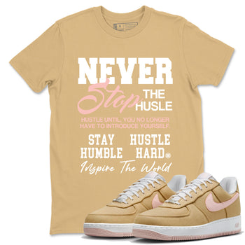 Air Force 1 Low Linen shirts to match jordans Never Stop The Hustle sneaker match tees Air Force 1 Linen Graphic Shirts To Match AF1 SNRT Sneaker Tees unisex cotton Old Gold 1 shirts