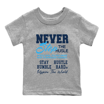 1s Obsidian shirts to match jordans Never Stop The Hustle shirts to match Jordans AJ1 Retro Low OG Obsidian match shoes to clothes SNRT Sneaker Tees Youth Baby Heather Grey 2 tee