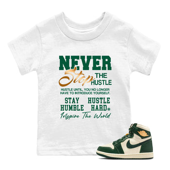 Sneaker Threads – Sneaker Tees To Match Air Jordan 1 Pro Green – Never Stop The Hustle Youth Graphic Tee White 1. Perfect for Jordan releases 2025 colorways.