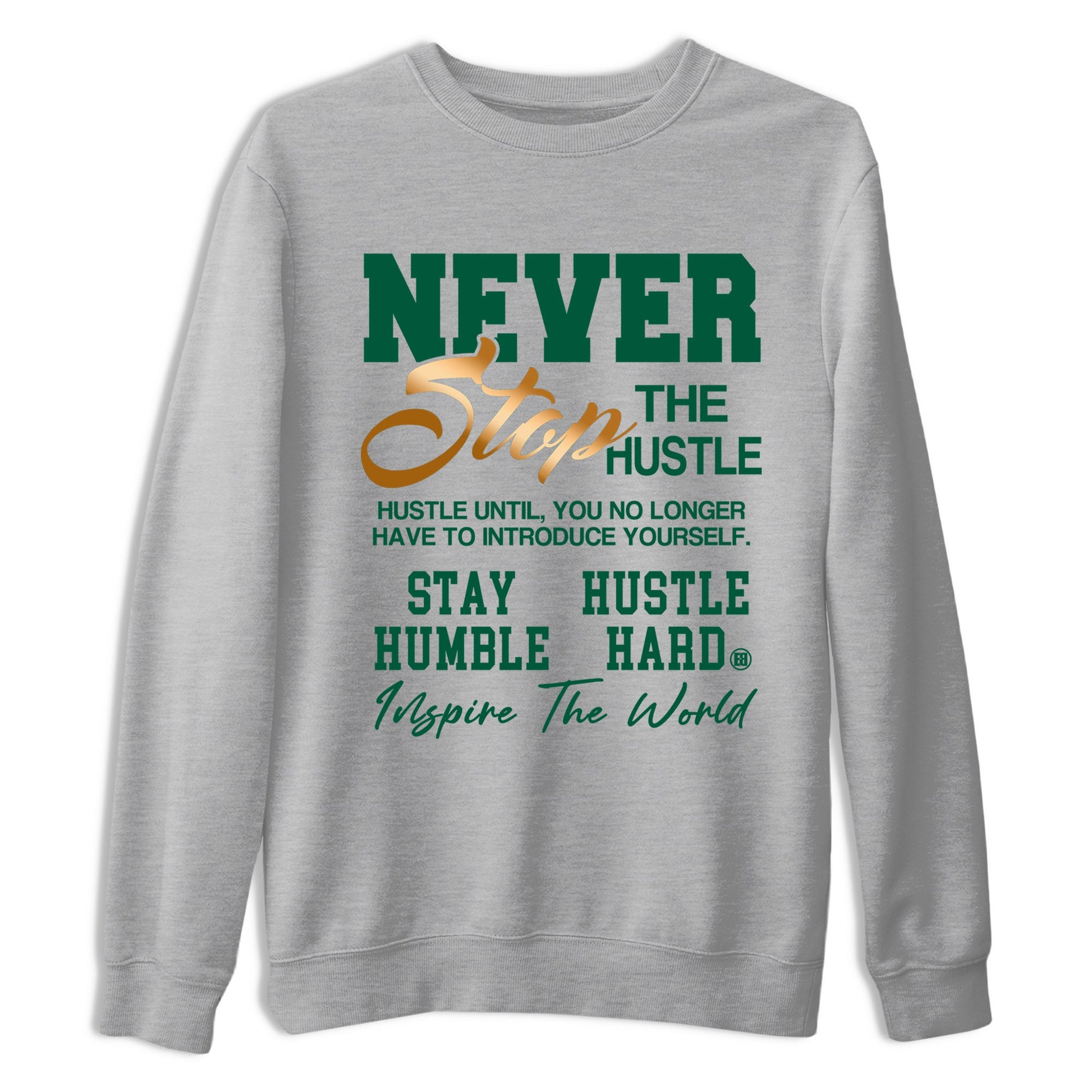 Sneaker Threads – Sneaker Tees To Match Air Jordan 1 Pro Green – Never Stop The Hustle Graphic Tee Heather Grey 2. Perfect for Jordan releases 2025 colorways.