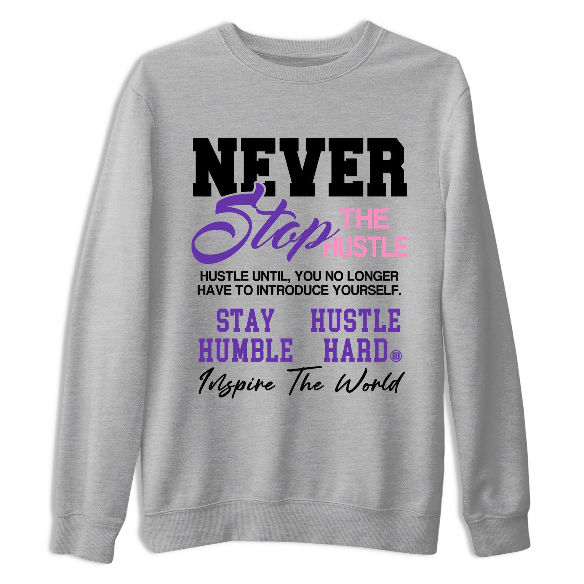 Sneaker match tees – Sneaker Tees To Match Air Jordan 11 Canyon Purple Shoes – Never Stop The Hustle Tee Heather Grey 2