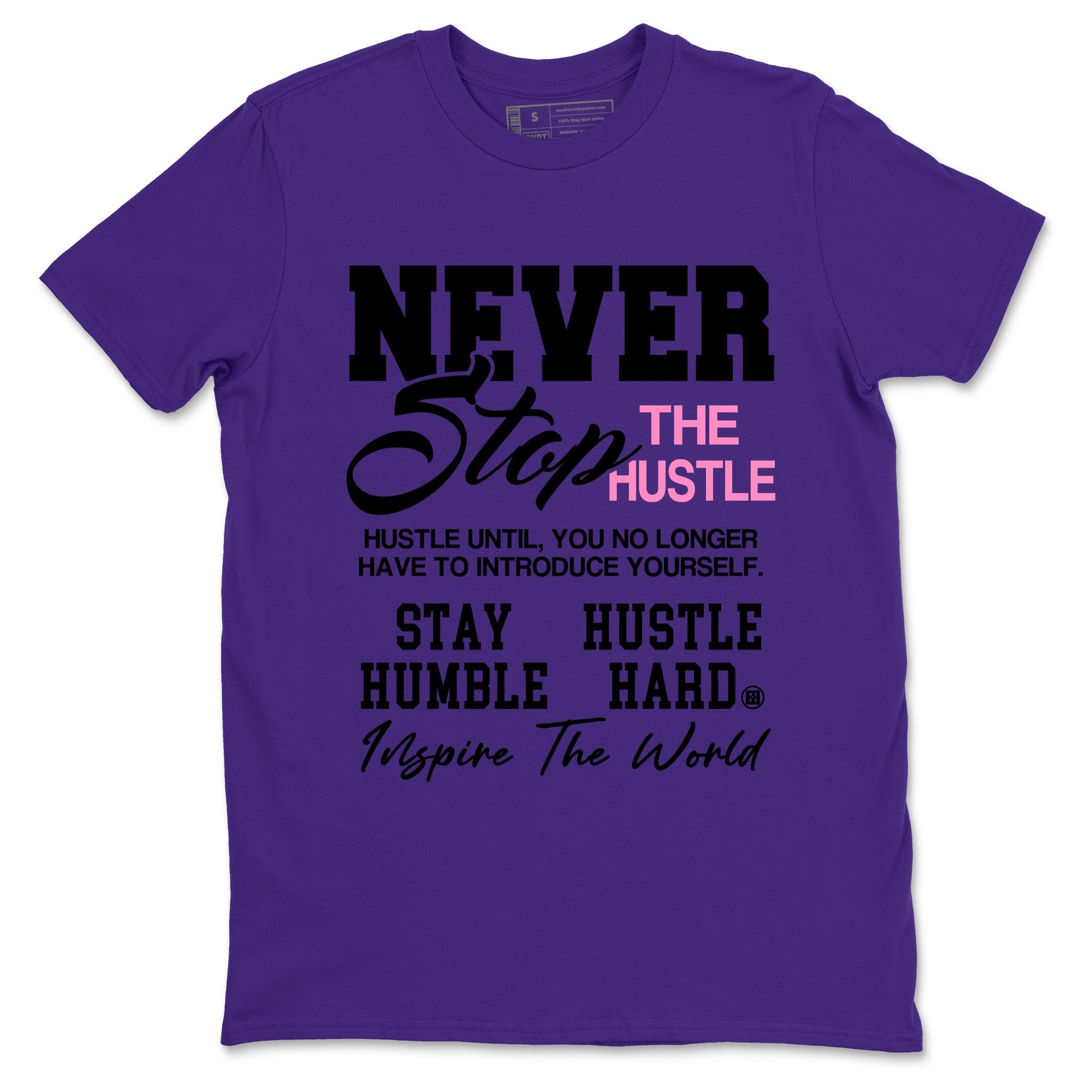 Sneaker match tees – Sneaker Tees To Match Air Jordan 11 Canyon Purple Shoes – Never Stop The Hustle Tee Purple 2