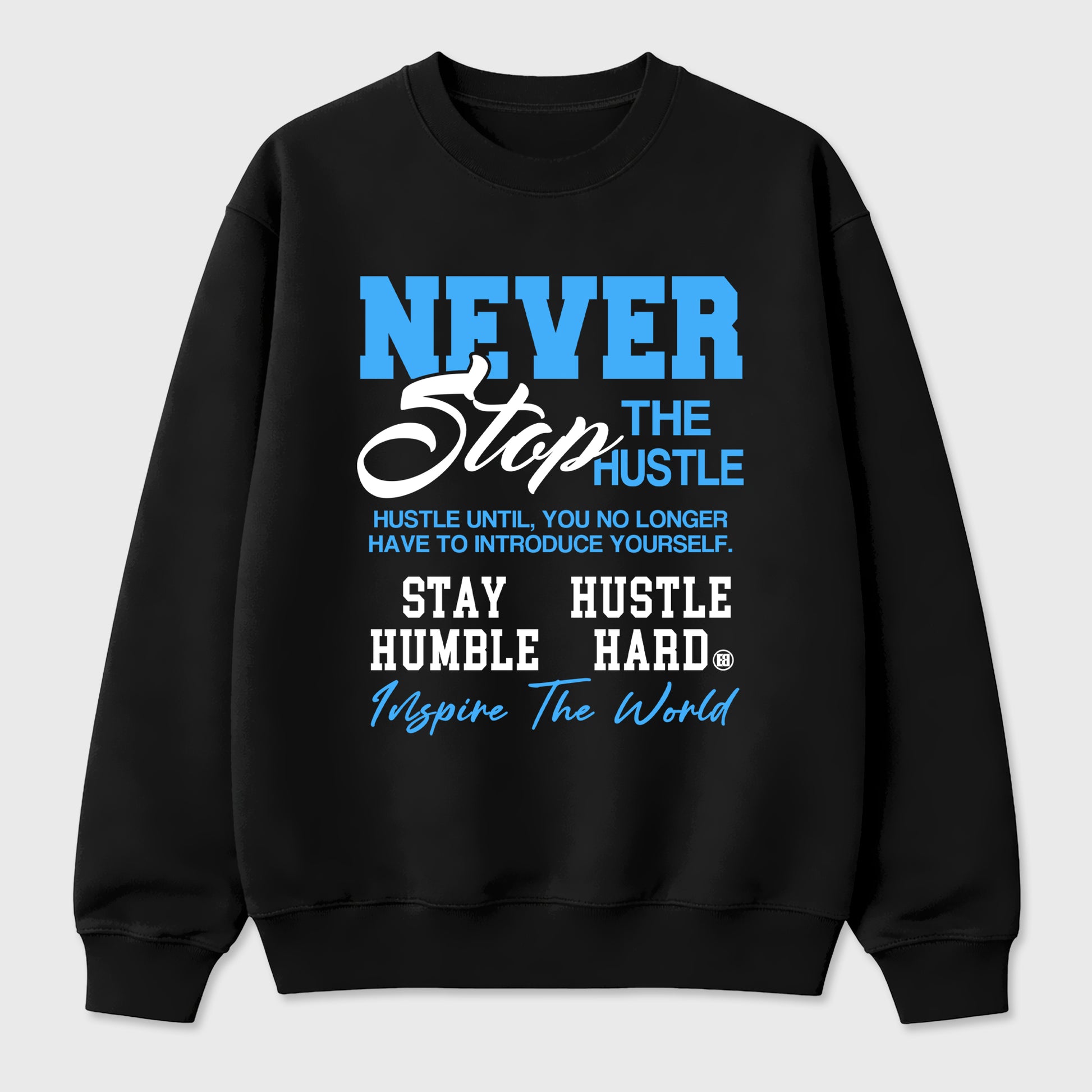 Sneaker match tees – Sneaker Tees To Match Air Jordan 14 University Blue Shoes – Never Stop The Hustle Tee Black 2