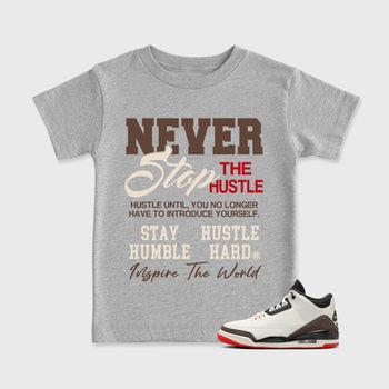 Sneakerfit Streetwear outfit, Sneaker Tees To Match Air Jordan 3 World's Best Dad – Never Stop the Hustle Graphic Kids Tee Heather Grey 1