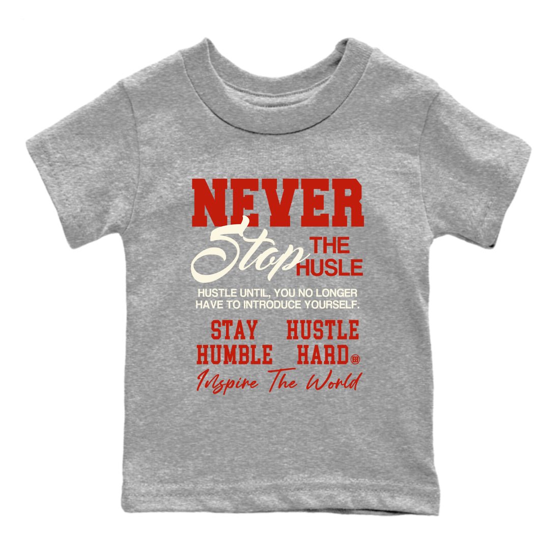 4s Brick By Brick best t shirts to wear with jordans Never Stop The Hustle sneaker match tees Nigel Sylvester x Air Jordan 4 Brick by Brick match shoes to clothes SNRT Sneaker Tees Youth Baby Heather Grey 2 tee