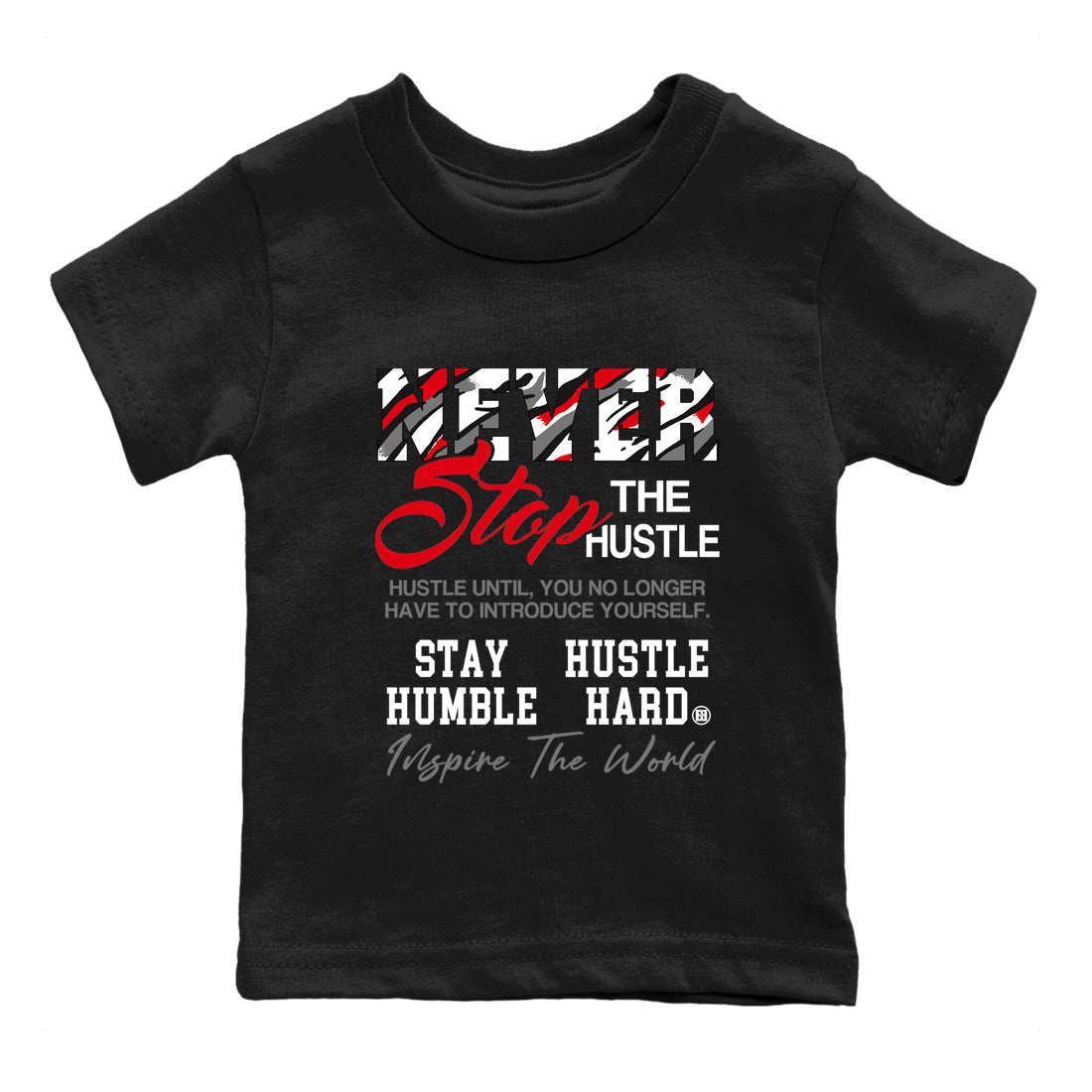 Sneaker Threads – Sneaker Tees To Match Air Jordan 8 Bunny – Never Stop The Hustle Youth Graphic Tee Black 2. Perfect for Jordan releases 2025 colorways.
