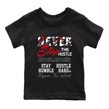 Sneaker Threads – Sneaker Tees To Match Air Jordan 8 Bunny – Never Stop The Hustle Youth Graphic Tee Black 2. Perfect for Jordan releases 2025 colorways.