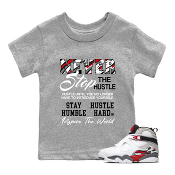 Sneaker Threads – Sneaker Tees To Match Air Jordan 8 Bunny – Never Stop The Hustle Youth Graphic Tee Heather Grey 1. Perfect for Jordan releases 2025 colorways.