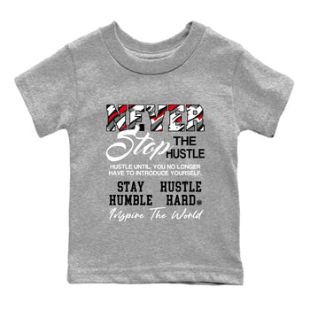 Sneaker Threads – Sneaker Tees To Match Air Jordan 8 Bunny – Never Stop The Hustle Youth Graphic Tee Heather Grey 2. Perfect for Jordan releases 2025 colorways.