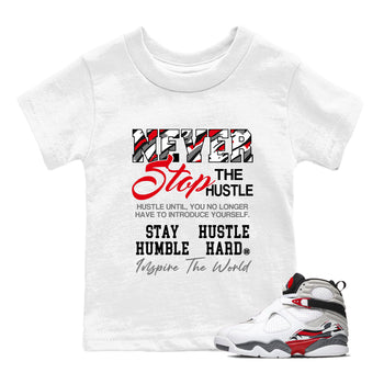 Sneaker Threads – Sneaker Tees To Match Air Jordan 8 Bunny – Never Stop The Hustle Youth Graphic Tee White 1. Perfect for Jordan releases 2025 colorways.