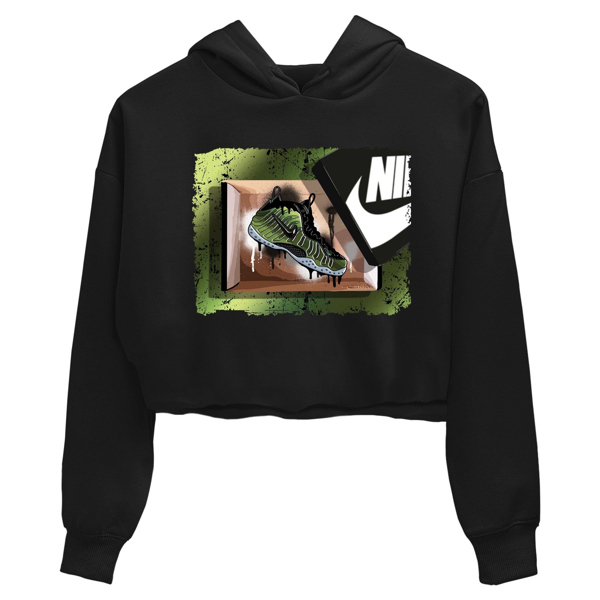 Best Christmas gifts for sneakerheads - Sneaker Tees To Match Air Foamposite One Pine Green Sneakers – New Kicks Crop T-Shirt Black 2