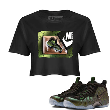 Best Christmas gifts for sneakerheads - Sneaker Tees To Match Air Foamposite One Pine Green Sneakers – New Kicks Crop T-Shirt Black 1