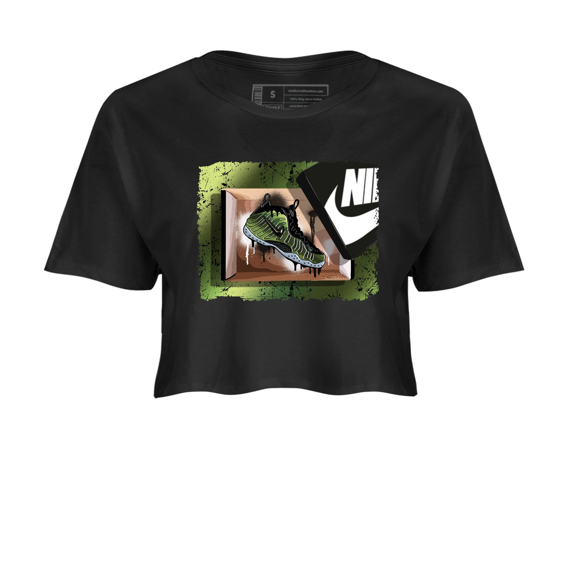 Best Christmas gifts for sneakerheads - Sneaker Tees To Match Air Foamposite One Pine Green Sneakers – New Kicks Crop T-Shirt Black 2