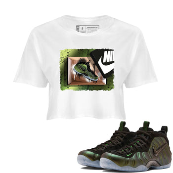 Best Christmas gifts for sneakerheads - Sneaker Tees To Match Air Foamposite One Pine Green Sneakers – New Kicks Crop T-Shirt White 1