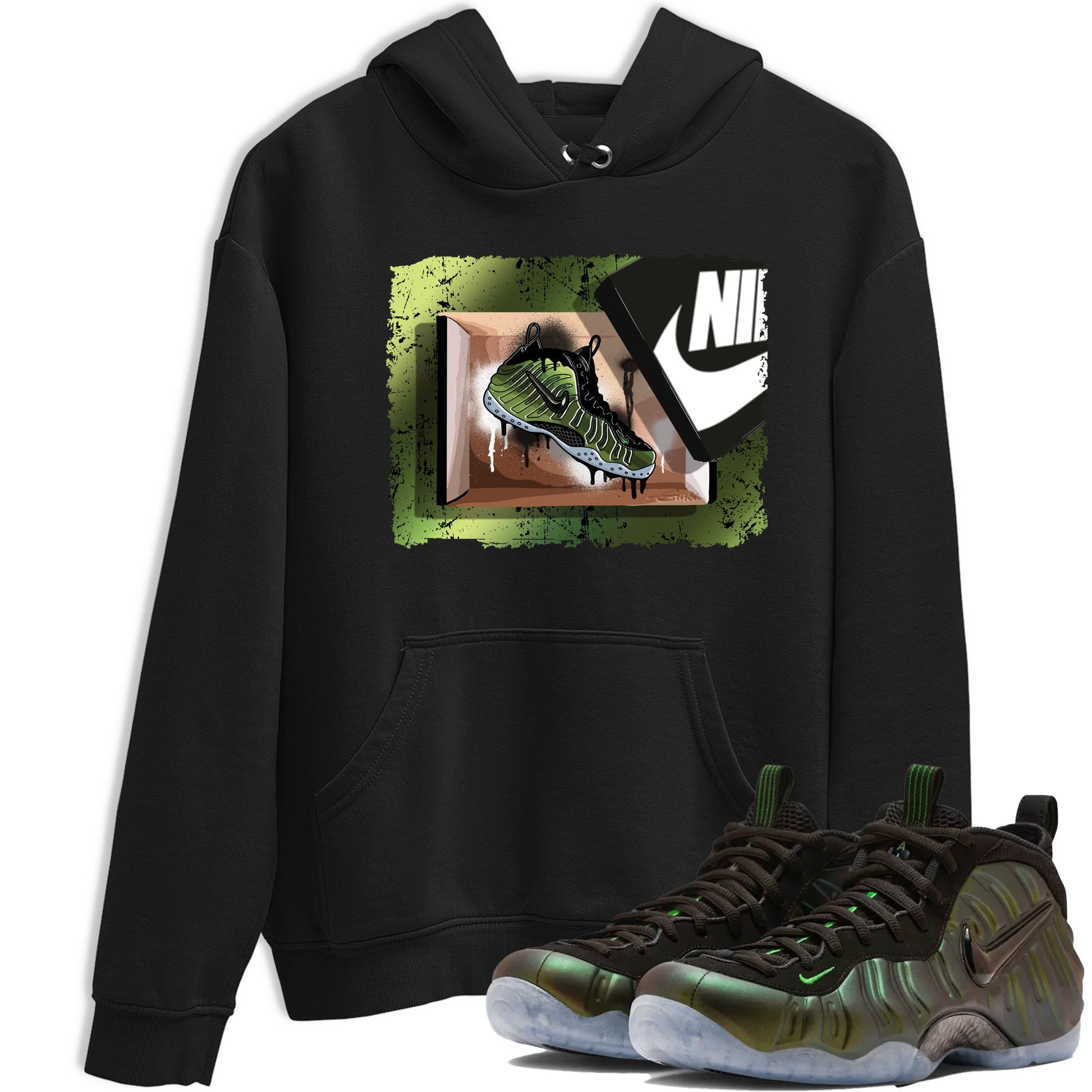 Best Christmas gifts for sneakerheads - Sneaker Tees To Match Air Foamposite One Pine Green Sneakers – New Kicks Tee Black 1