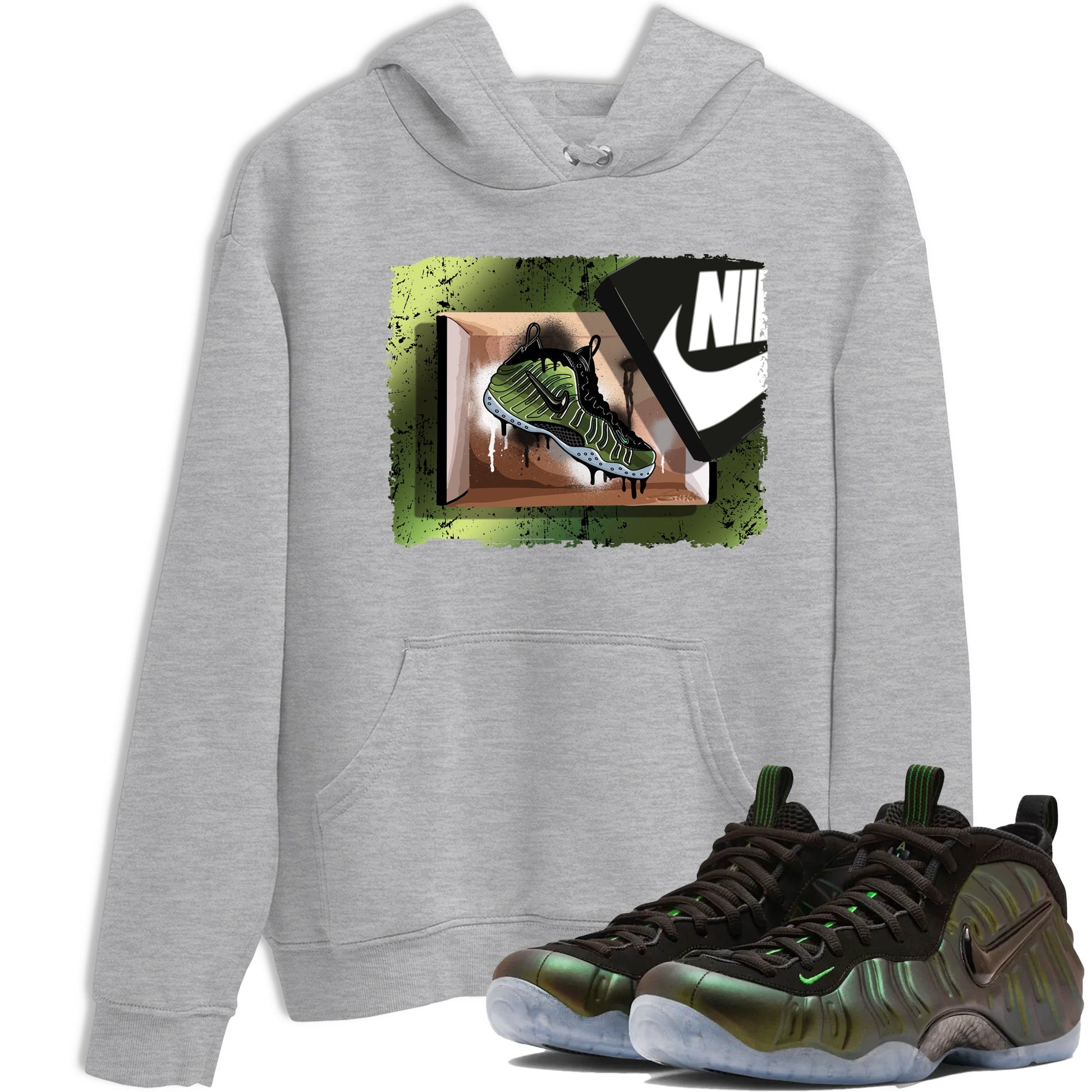 Best Christmas gifts for sneakerheads - Sneaker Tees To Match Air Foamposite One Pine Green Sneakers – New Kicks Tee Heather Grey 1