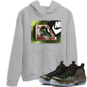 Best Christmas gifts for sneakerheads - Sneaker Tees To Match Air Foamposite One Pine Green Sneakers – New Kicks Tee Heather Grey 1