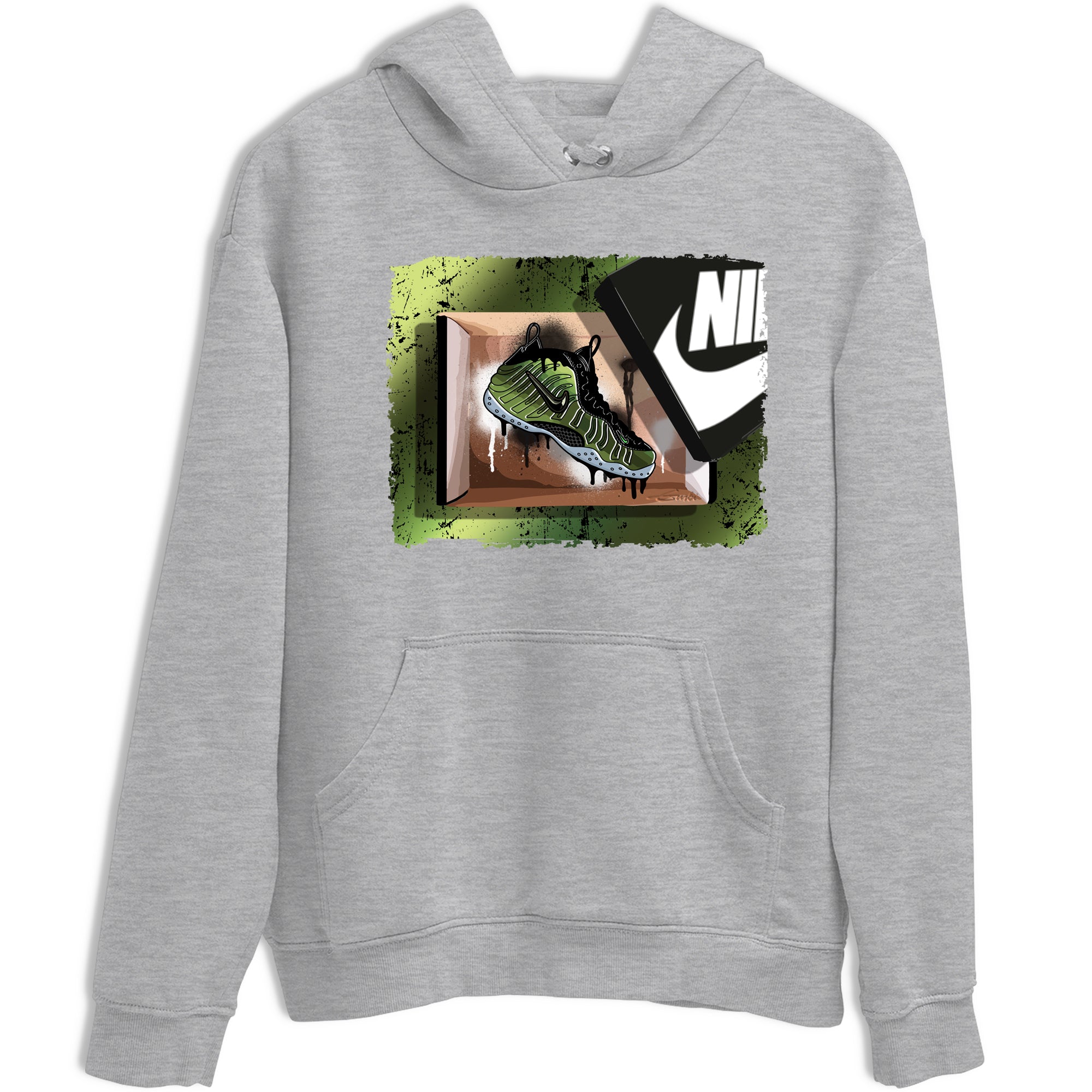 Best Christmas gifts for sneakerheads - Sneaker Tees To Match Air Foamposite One Pine Green Sneakers – New Kicks Tee Heather Grey 2