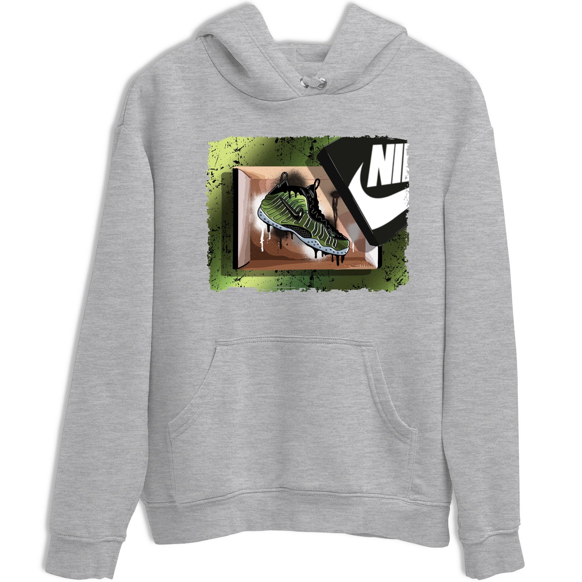 Best Christmas gifts for sneakerheads - Sneaker Tees To Match Air Foamposite One Pine Green Sneakers – New Kicks Tee Heather Grey 2