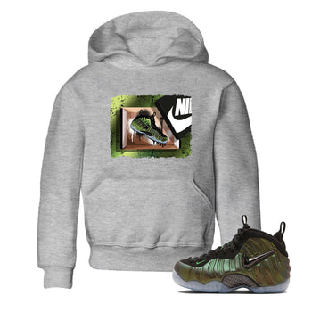 Best Christmas gifts for sneakerheads - Sneaker Tees To Match Air Foamposite One Pine Green Sneakers – New Kicks Kids T-Shirt Heather Grey 1