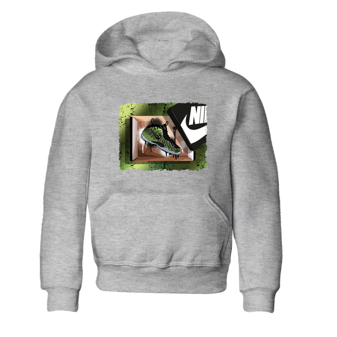 Best Christmas gifts for sneakerheads - Sneaker Tees To Match Air Foamposite One Pine Green Sneakers – New Kicks Kids T-Shirt Heather Grey 2