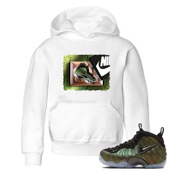 Best Christmas gifts for sneakerheads - Sneaker Tees To Match Air Foamposite One Pine Green Sneakers – New Kicks Kids T-Shirt White 1