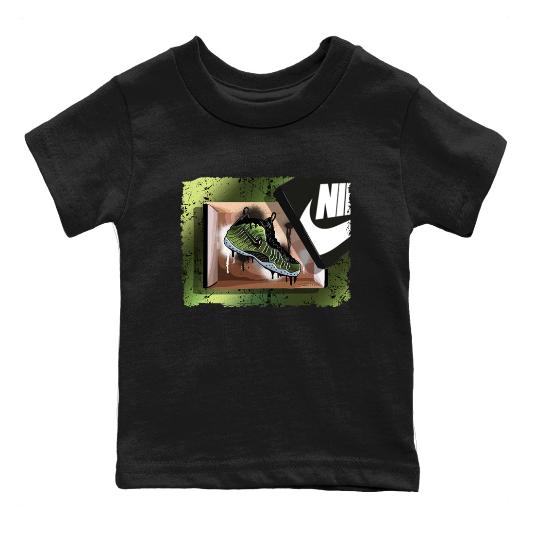 Best Christmas gifts for sneakerheads - Sneaker Tees To Match Air Foamposite One Pine Green Sneakers – New Kicks Kids T-Shirt Black 2