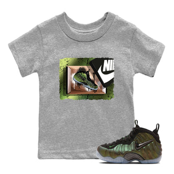 Best Christmas gifts for sneakerheads - Sneaker Tees To Match Air Foamposite One Pine Green Sneakers – New Kicks Kids T-Shirt Heather Grey 1