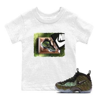 Best Christmas gifts for sneakerheads - Sneaker Tees To Match Air Foamposite One Pine Green Sneakers – New Kicks Kids T-Shirt White 1