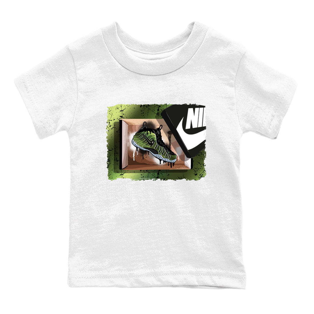 Best Christmas gifts for sneakerheads - Sneaker Tees To Match Air Foamposite One Pine Green Sneakers – New Kicks Kids T-Shirt White 2