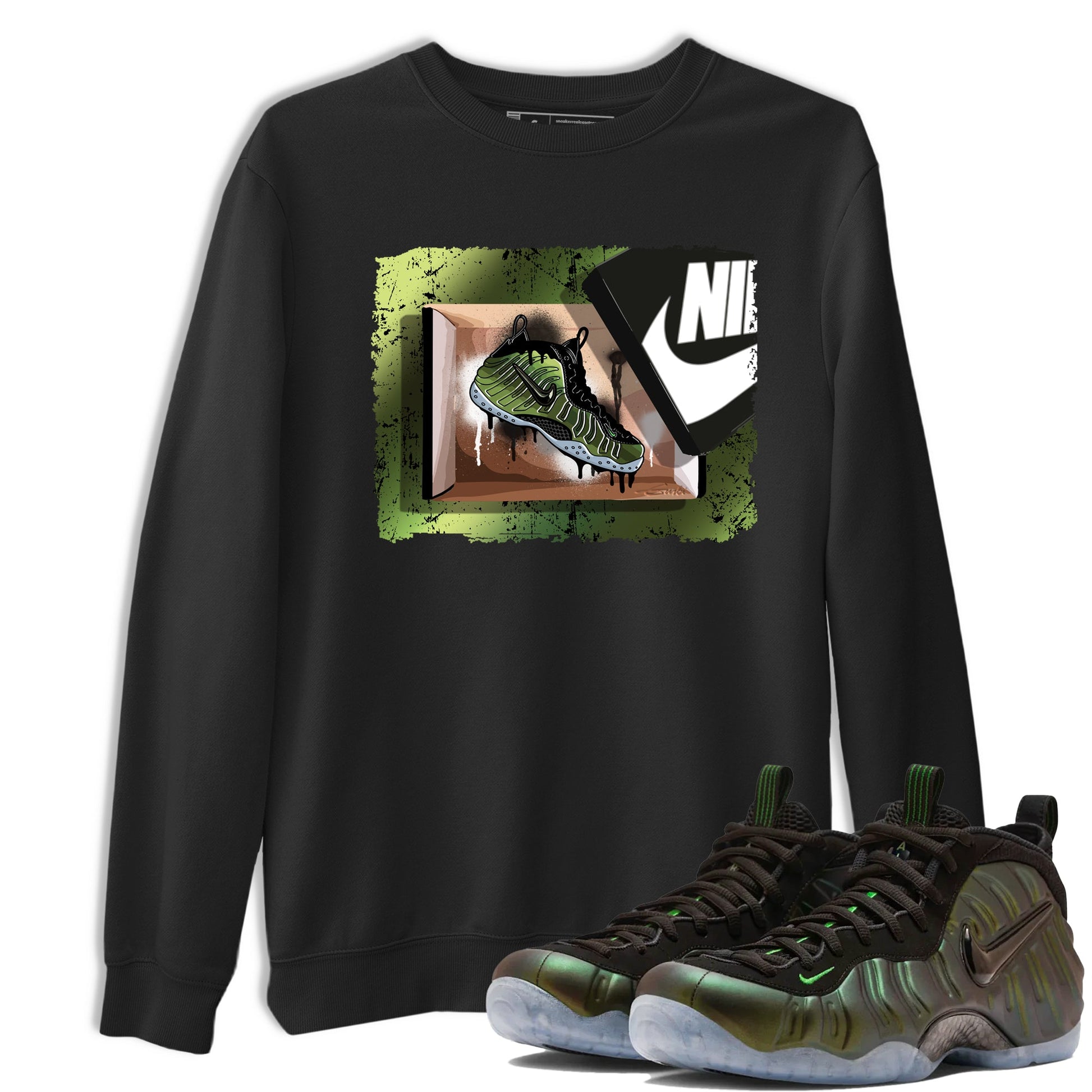 Best Christmas gifts for sneakerheads - Sneaker Tees To Match Air Foamposite One Pine Green Sneakers – New Kicks Tee Black 1