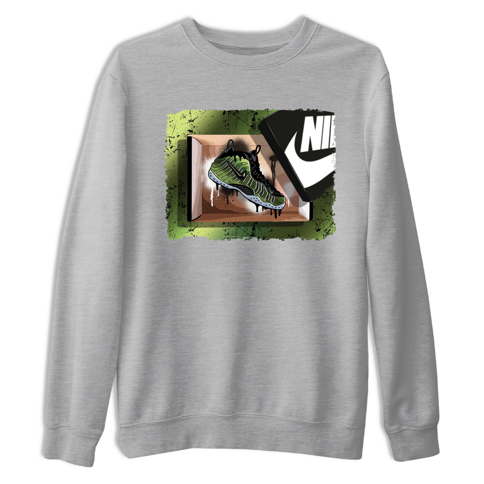Best Christmas gifts for sneakerheads - Sneaker Tees To Match Air Foamposite One Pine Green Sneakers – New Kicks Tee Heather Grey 2
