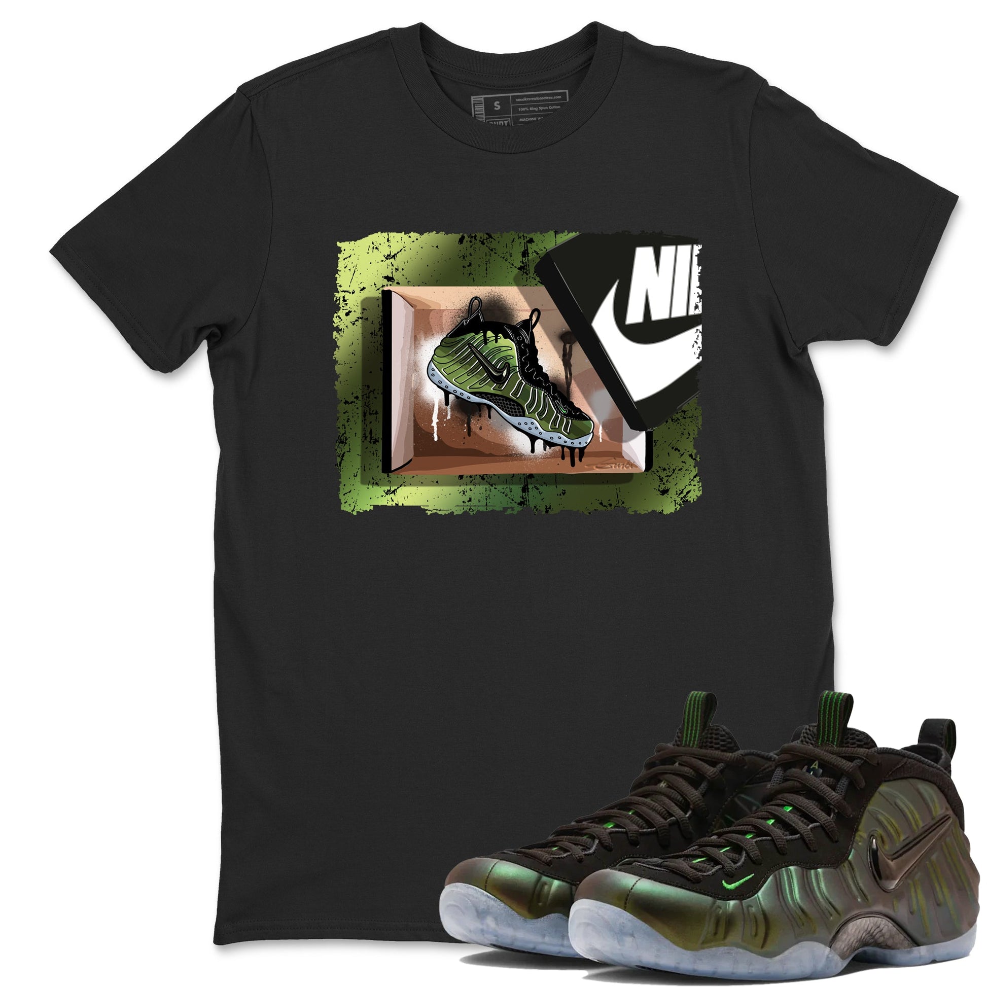 Best Christmas gifts for sneakerheads - Sneaker Tees To Match Air Foamposite One Pine Green Sneakers – New Kicks Tee Black 1