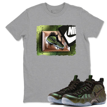 Best Christmas gifts for sneakerheads - Sneaker Tees To Match Air Foamposite One Pine Green Sneakers – New Kicks Tee Heather Grey 1