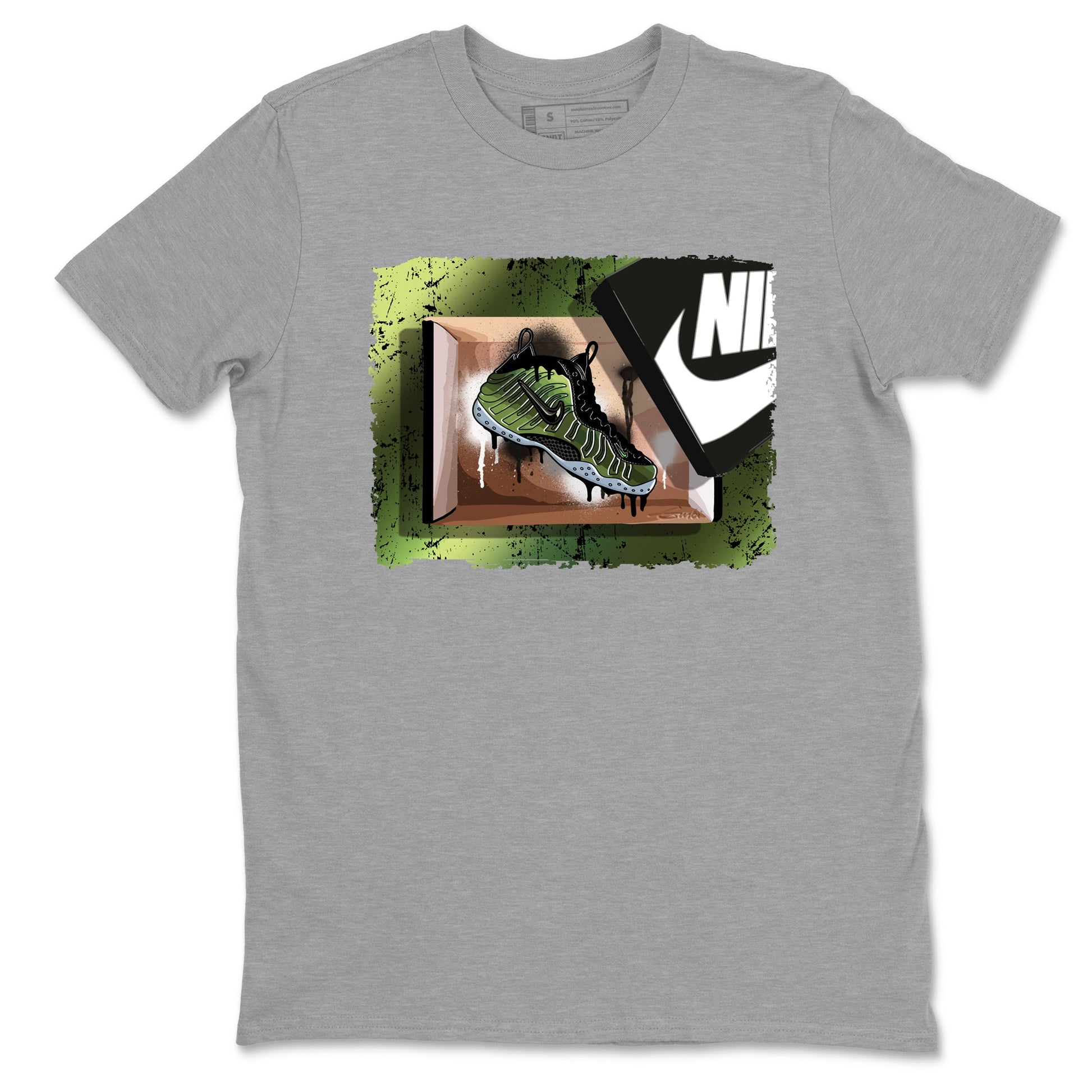 Best Christmas gifts for sneakerheads - Sneaker Tees To Match Air Foamposite One Pine Green Sneakers – New Kicks Tee Heather Grey 2