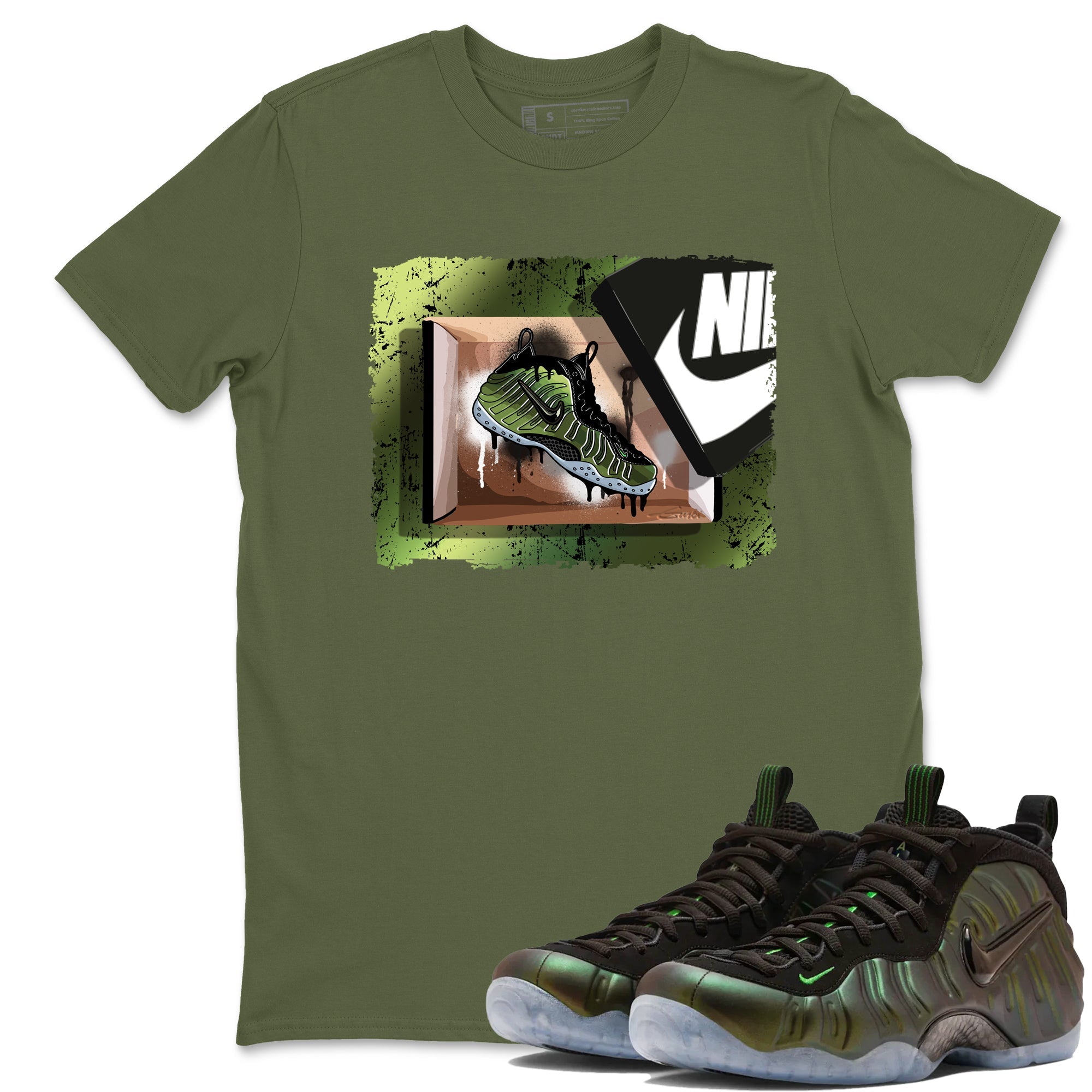 Best Christmas gifts for sneakerheads - Sneaker Tees To Match Air Foamposite One Pine Green Sneakers – New Kicks Tee Military Green 1