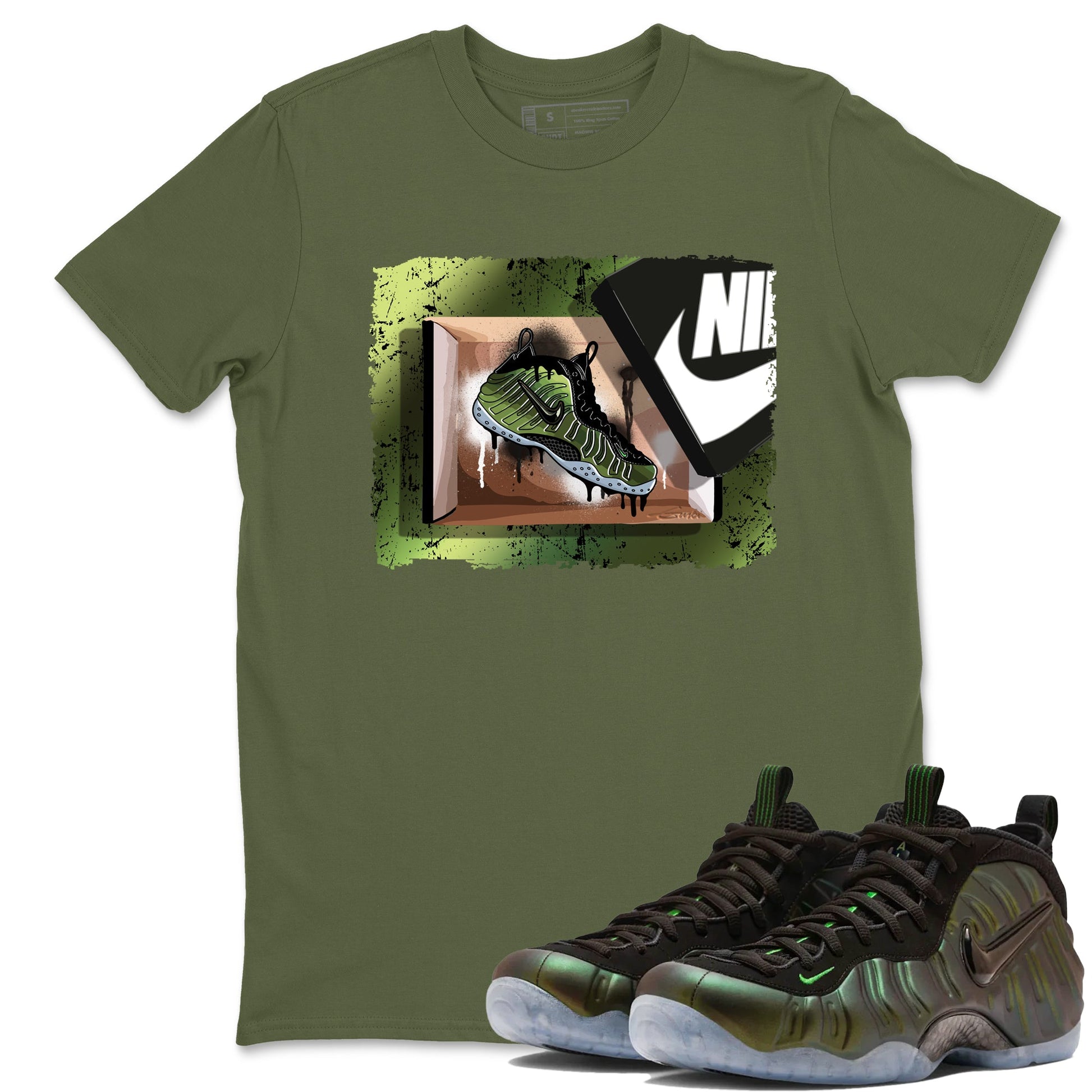 Best Christmas gifts for sneakerheads - Sneaker Tees To Match Air Foamposite One Pine Green Sneakers – New Kicks Tee Military Green 1