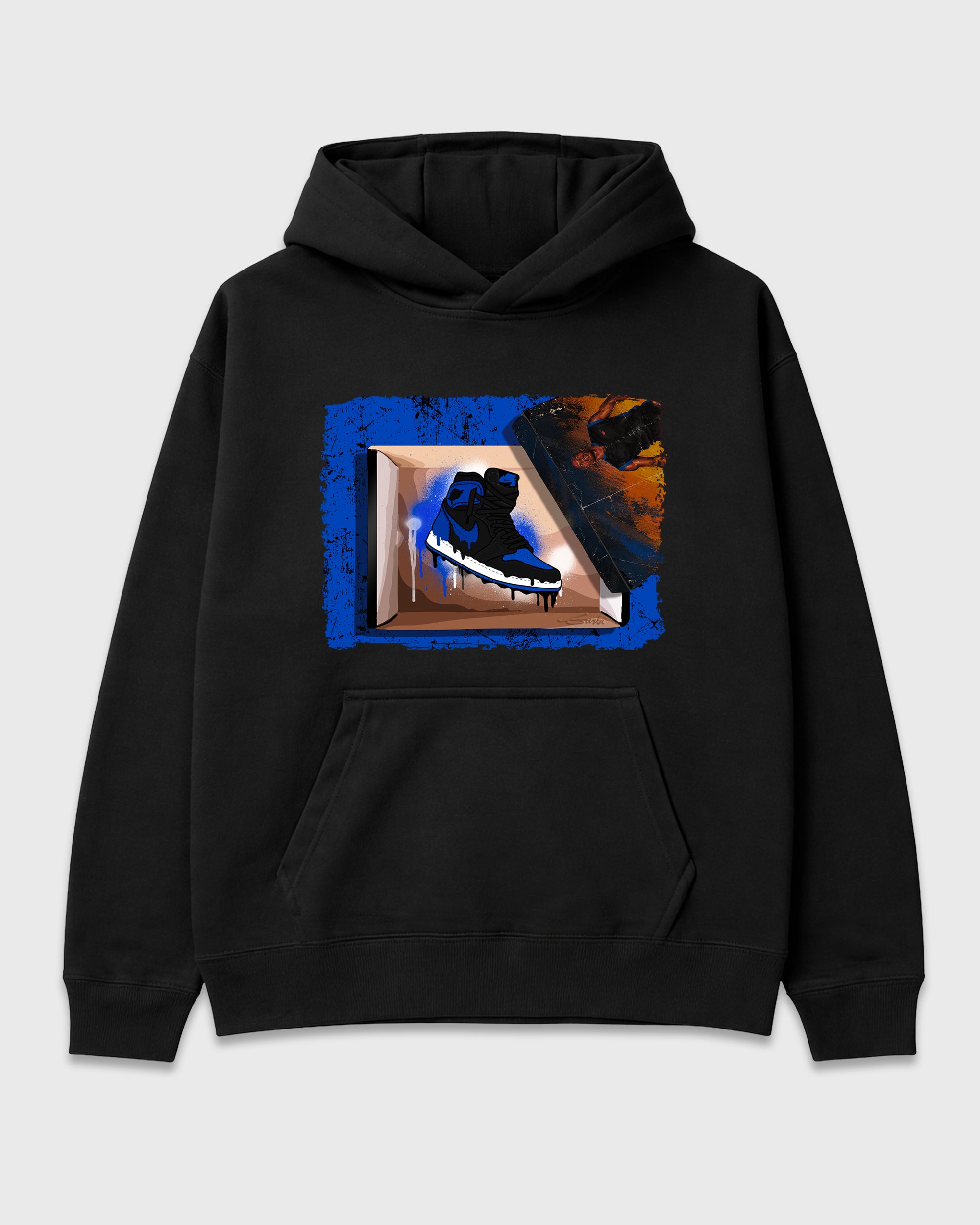 New Kicks Graphic T-Shirt featuring original streetwear artwork designed to match the Air Jordan 1 Royal. Black 2 Graphic Tee.