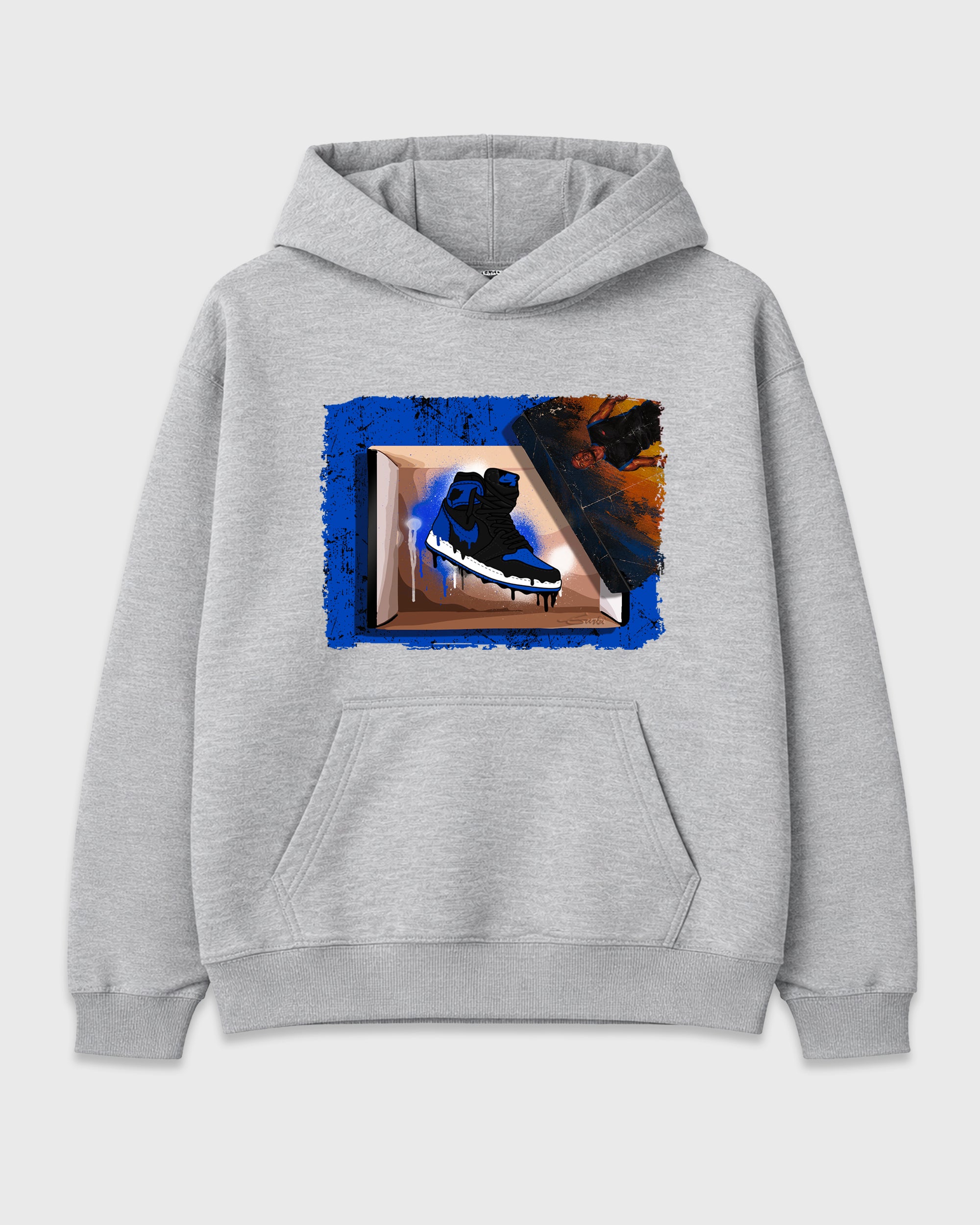 New Kicks Graphic T-Shirt featuring original streetwear artwork designed to match the Air Jordan 1 Royal. Heather Grey 2 Graphic Tee.