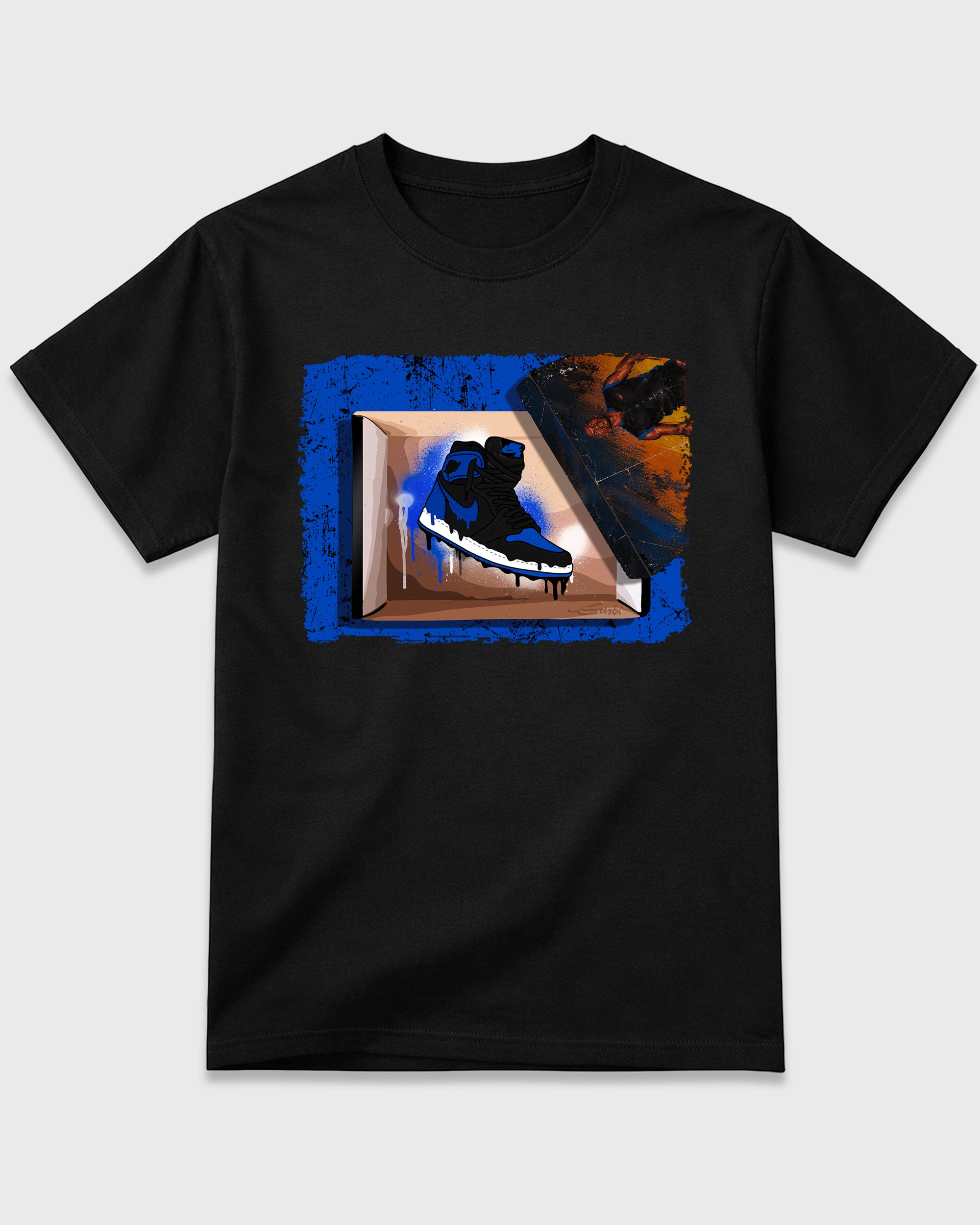New Kicks Graphic T-Shirt featuring original streetwear artwork designed to match the Air Jordan 1 Royal. Black 2 Graphic T-Shirt.