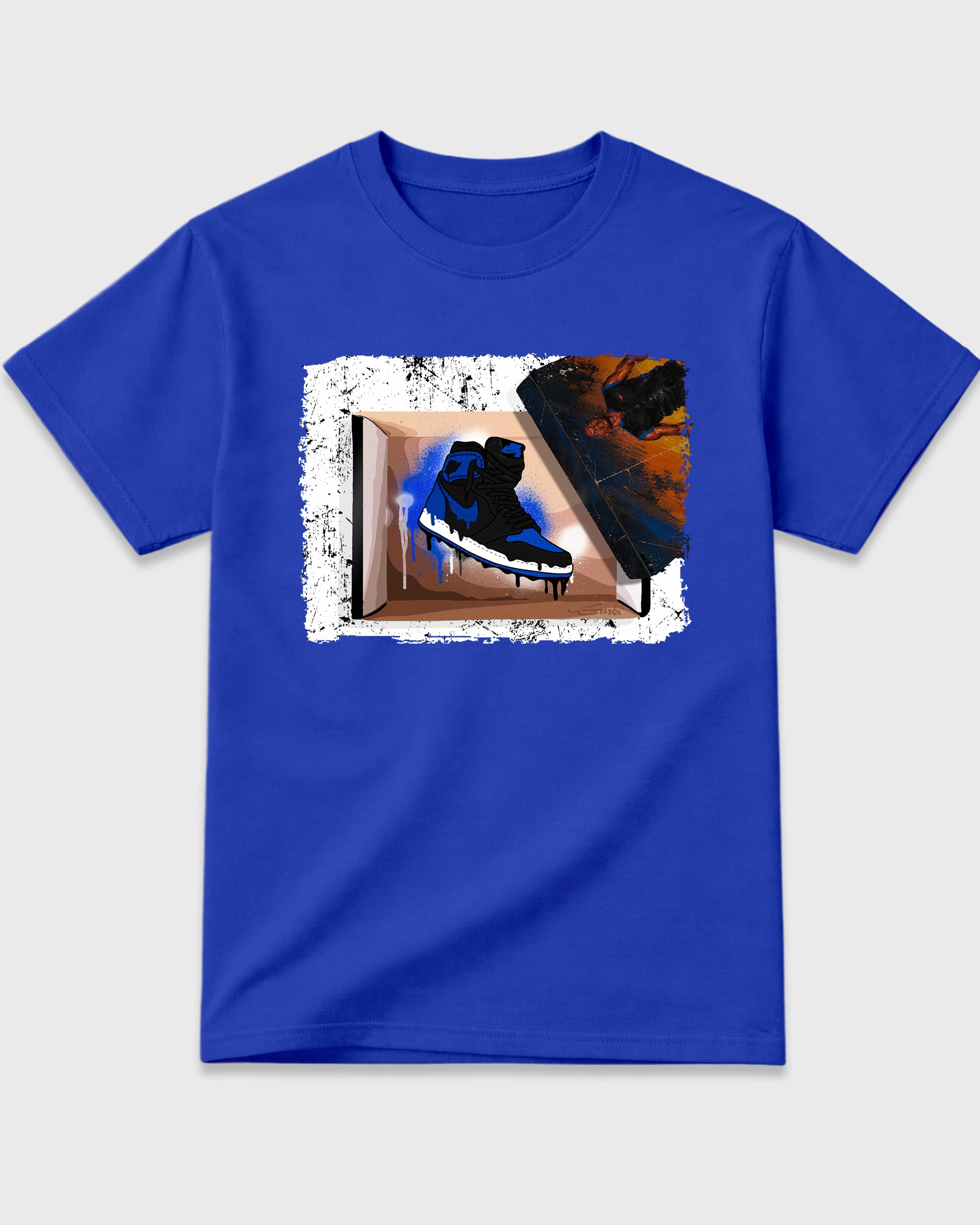 New Kicks Graphic T-Shirt featuring original streetwear artwork designed to match the Air Jordan 1 Royal. Royal Blue 2 Graphic T-Shirt.