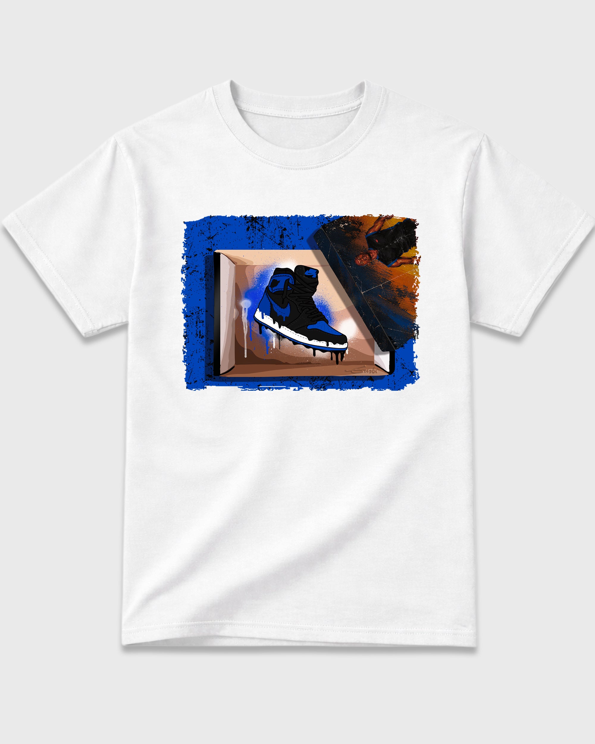 New Kicks Graphic T-Shirt featuring original streetwear artwork designed to match the Air Jordan 1 Royal. White 2 Graphic T-Shirt.