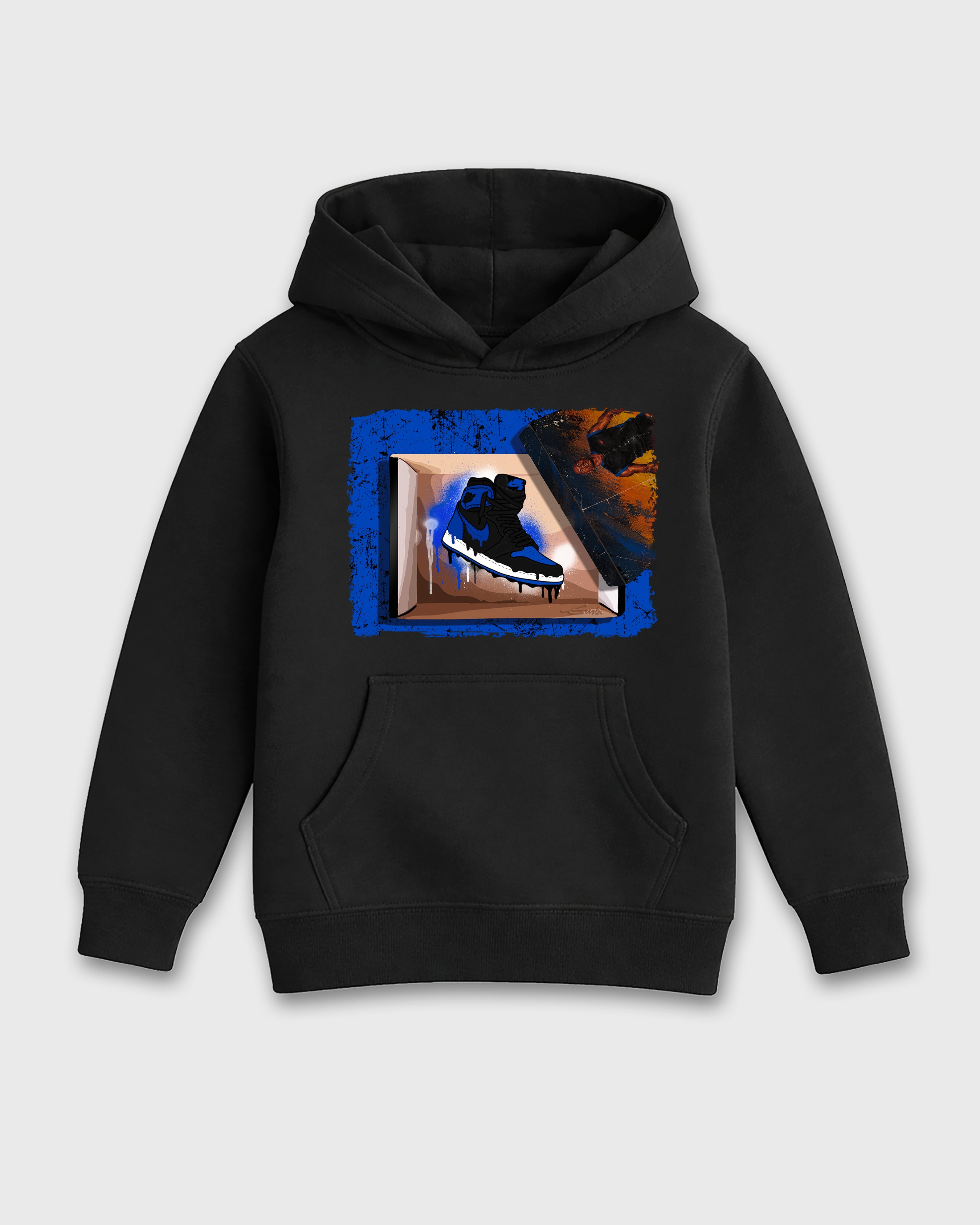 New Kicks Baby & Kids Graphic Hoodie featuring original artwork designed to match the Air Jordan 1 Royal. Black 2 Kids Graphic Sweater.