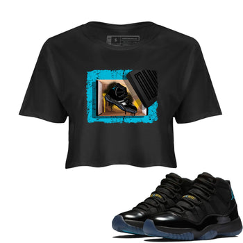 Sneaker Threads – Sneaker Tees To Match Air Jordan 11 Retro Gamma – New Kicks Crop Tee Black 1. Perfect for Jordan releases 2025 colorways.