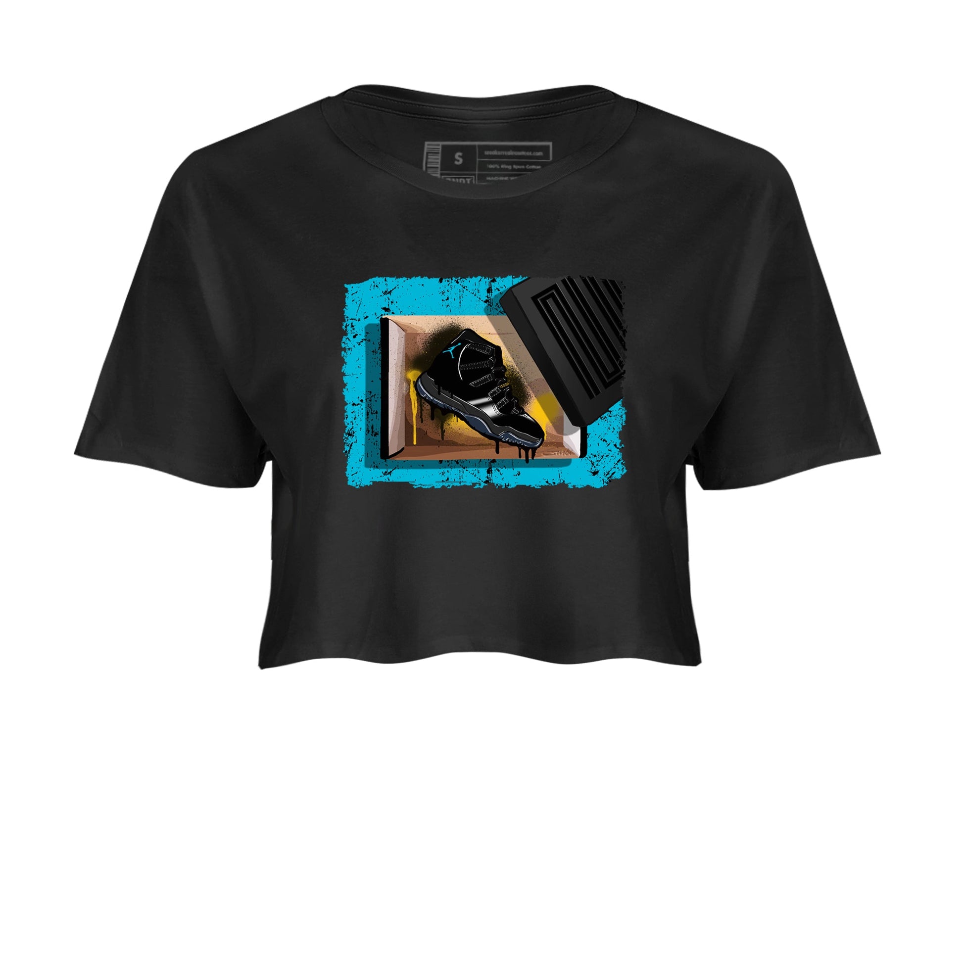 Sneaker Threads – Sneaker Tees To Match Air Jordan 11 Retro Gamma – New Kicks Crop Tee Black 2. Perfect for Jordan releases 2025 colorways.