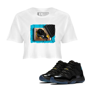 Sneaker Threads – Sneaker Tees To Match Air Jordan 11 Retro Gamma – New Kicks Crop Tee White 1. Perfect for Jordan releases 2025 colorways.