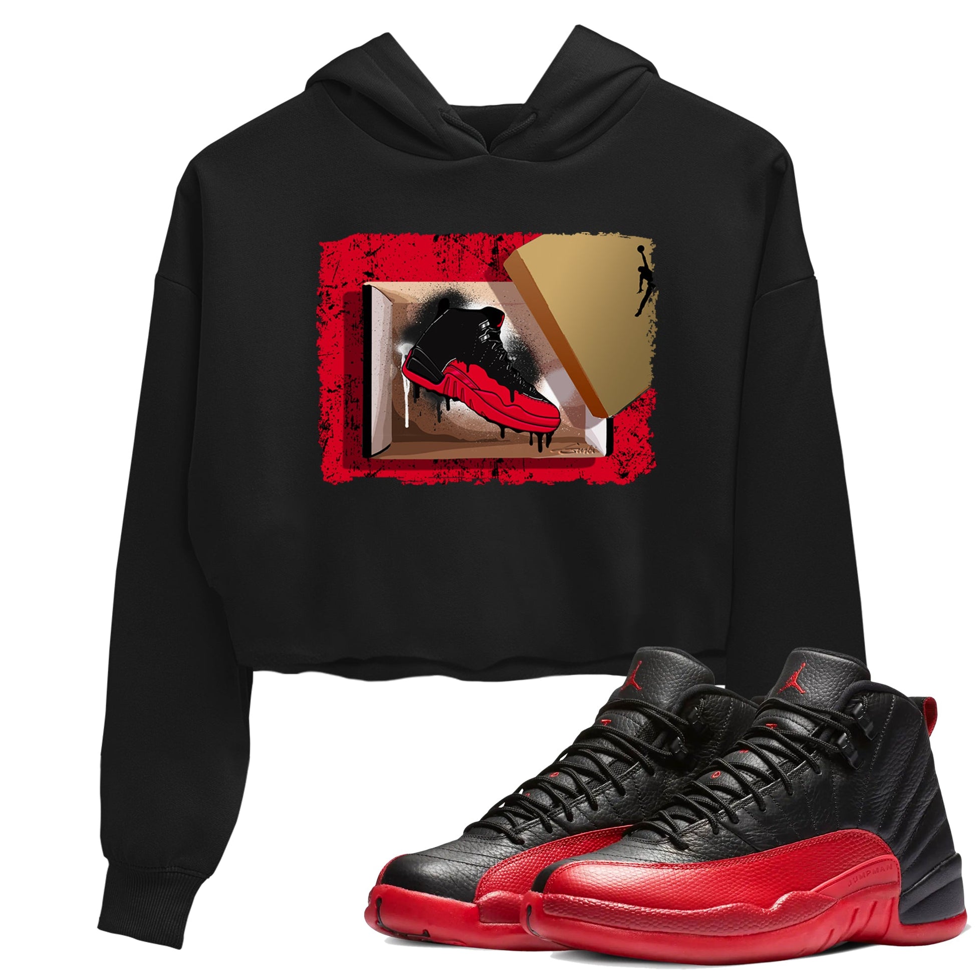 12s Flu Game shirts to match jordans New Kicks sneaker match tees Air Jordan 12 Retro Flu Game match shoes to clothes SNRT Sneaker Tees unisex cotton Black 1 crop tee