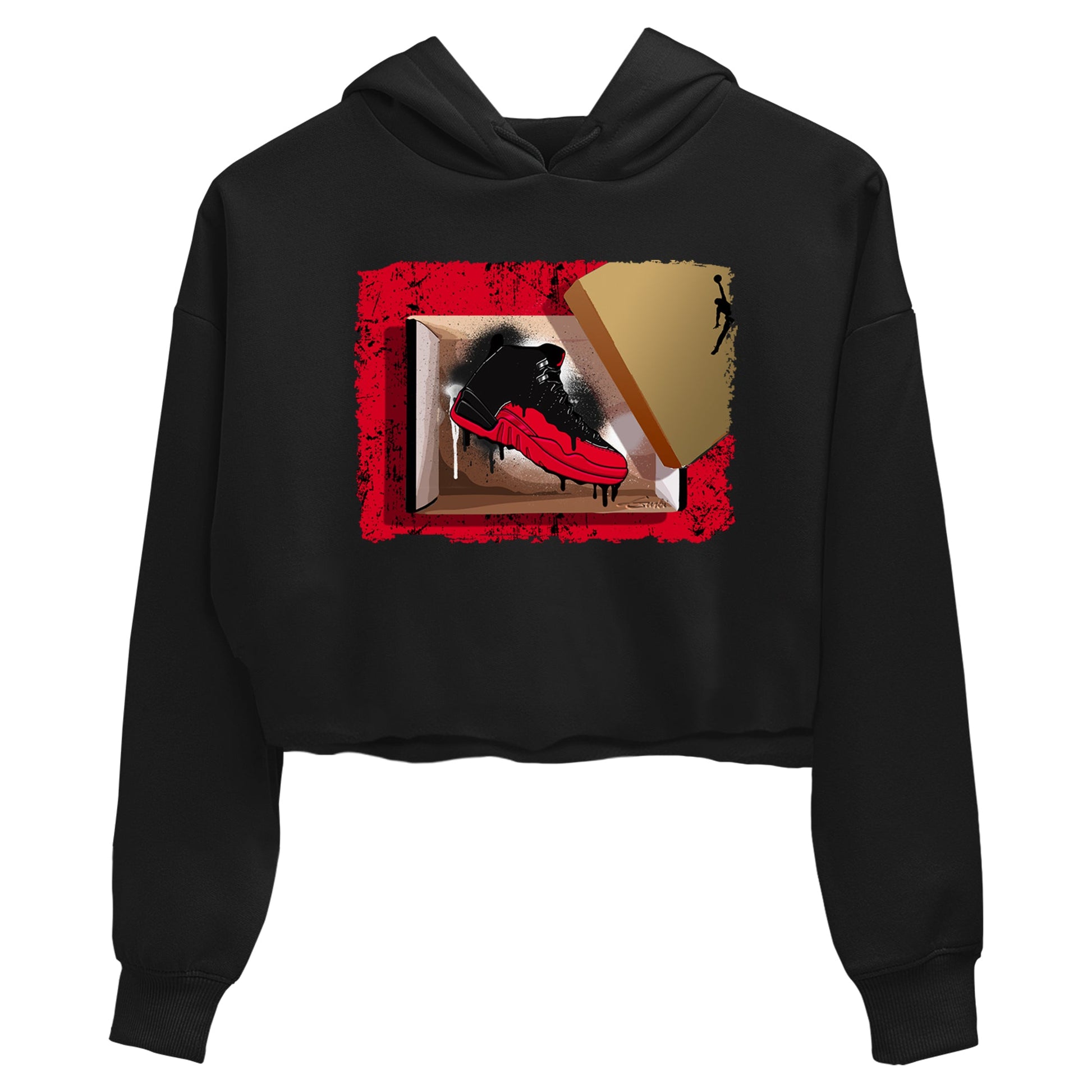 12s Flu Game shirts to match jordans New Kicks sneaker match tees Air Jordan 12 Retro Flu Game match shoes to clothes SNRT Sneaker Tees unisex cotton Black 2 crop tee